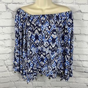 Lilly Pulitzer Delaney Blouse OH MY COD Beckon Blue Off Shoulder Belle Sleeve S